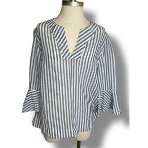 Chicos Striped Cotton Popover Blouse Size 3 (XL) Blue and White